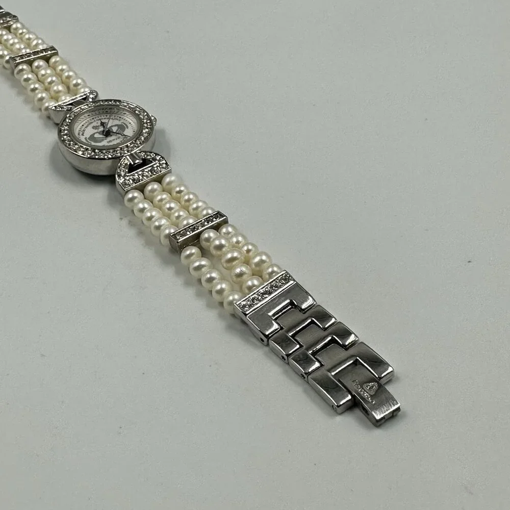 Rovada Claddagh Watch Women Silver Tone Faux Pearl Band Rhinestones New Battery